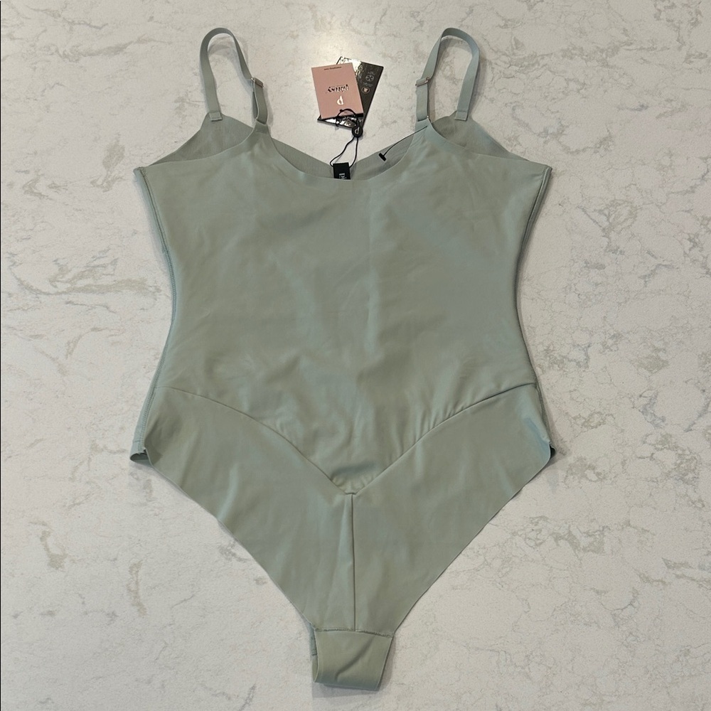 Pinsy Bonded Spaghetti Shapesuit V-Neck Cheeky Shapewear Sage Green Large - Picture 11 of 13